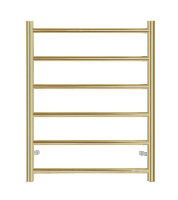 INSPIRE HEATED TOWEL RAIL 6 BAR ROUND BRUSHED GOLD 650MM