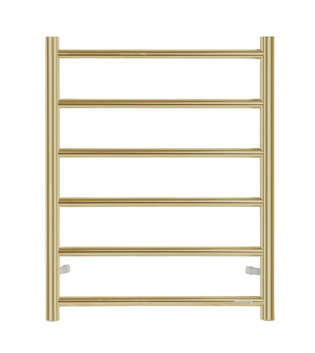 INSPIRE HEATED TOWEL RAIL 6 BAR ROUND BRUSHED GOLD 650MM