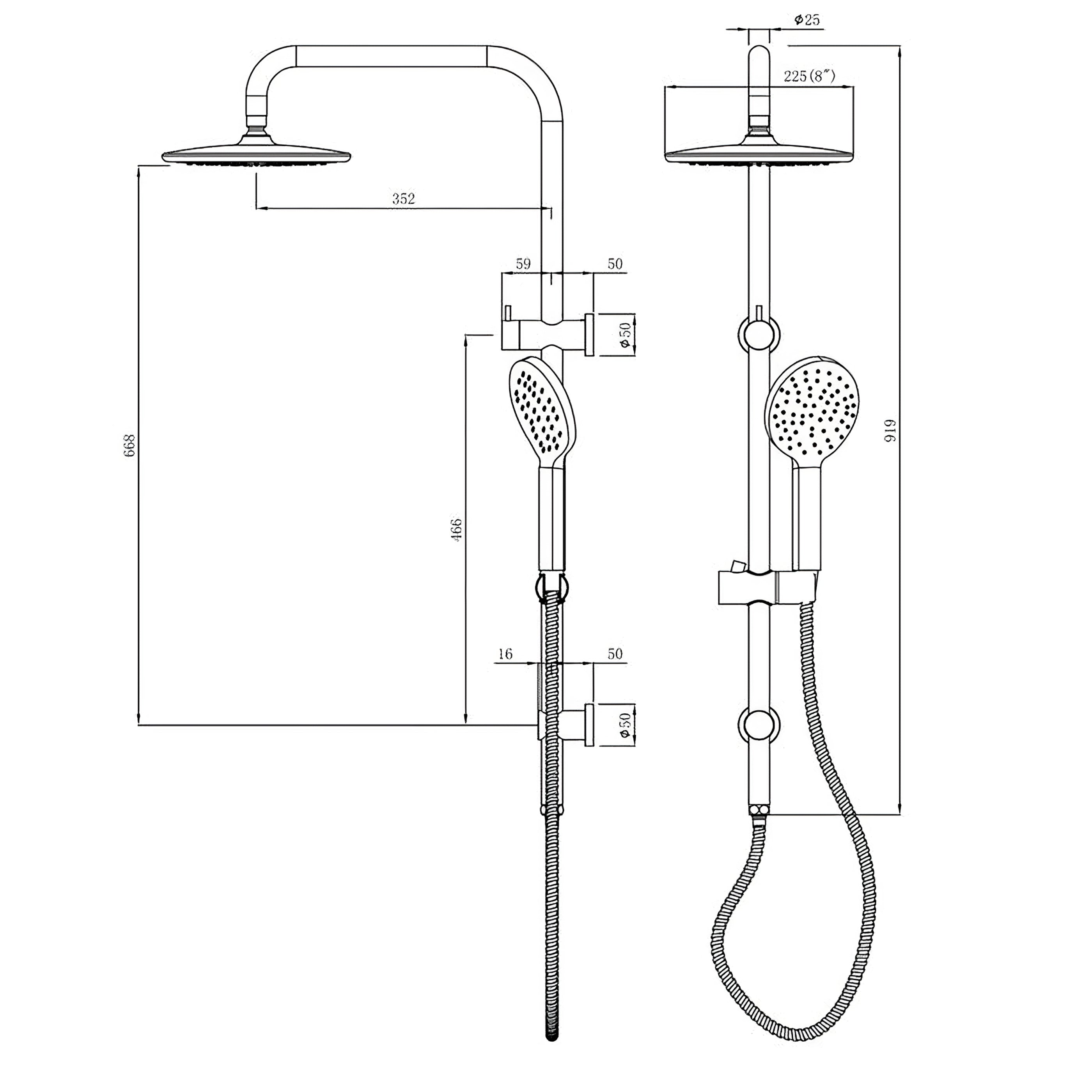 INSPIRE PAVIA COMBO SHOWER SET WITH SINGLE HOSE TOP INLET MATTE BLACK
