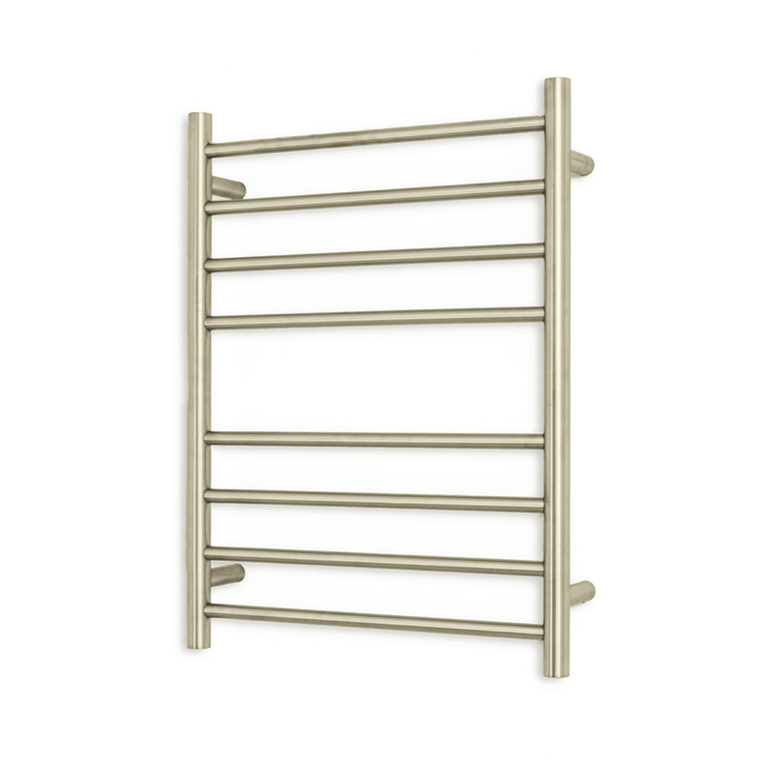 RADIANT HEATING 8-BARS ROUND HEATED TOWEL RAIL 65WATTS BRUSHED NICKEL 530MM