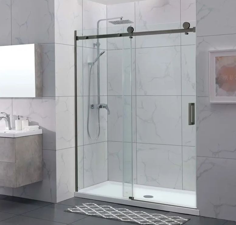COVEY WALL TO WALL FRAMELESS SINGLE SLIDING DOOR SHOWER SCREEN GUN METAL GREY