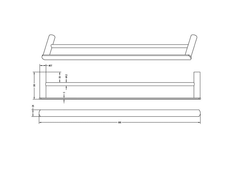 INSPIRE VETTO DOUBLE NON-HEATED TOWEL RAIL BRUSHED GOLD 600MM AND 750MM