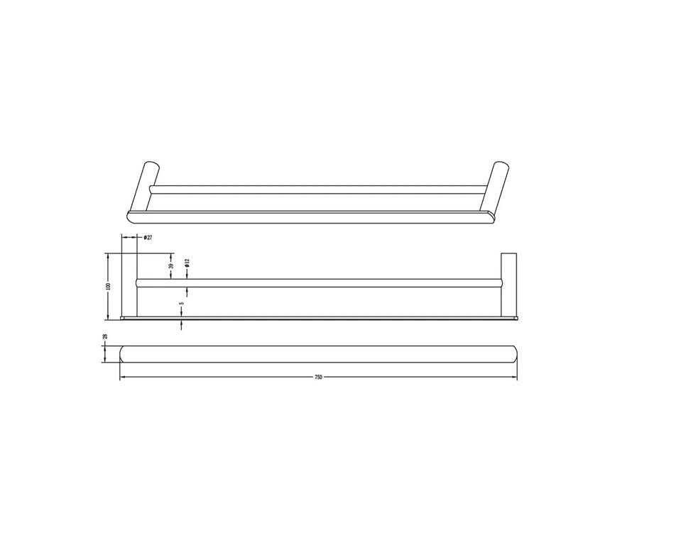 INSPIRE VETTO DOUBLE NON-HEATED TOWEL RAIL GUN METAL 600MM AND 750MM