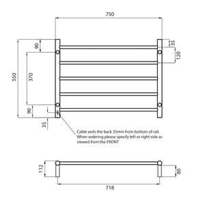 RADIANT HEATING 5-BARS ROUND HEATED TOWEL RAIL CHAMPAGNE 750MM
