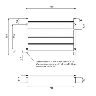 RADIANT HEATING 5-BARS ROUND HEATED TOWEL RAIL BRUSHED NICKEL 750MM