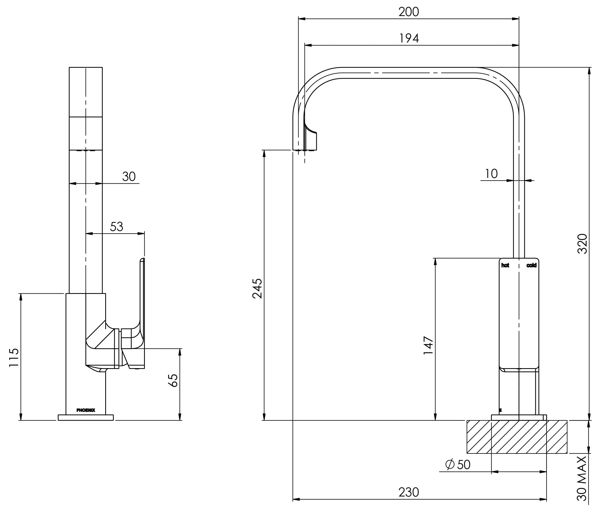 PHOENIX GLOSS SINK MIXER 200MM CHROME