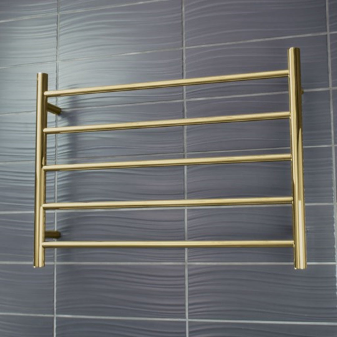 RADIANT HEATING 5-BARS ROUND HEATED TOWEL RAIL BRUSHED GOLD 750MM