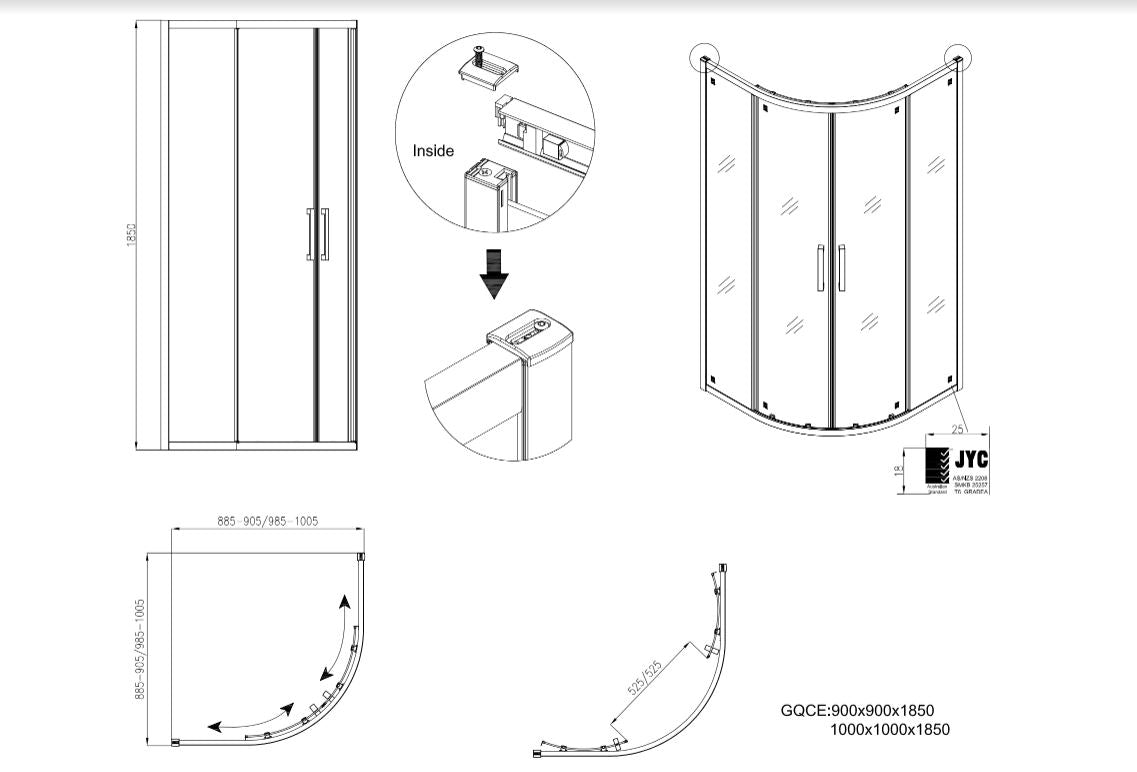 SERPENTI CURVED DOUBLE SLIDING SHOWER SCREEN (1000X1000MM)