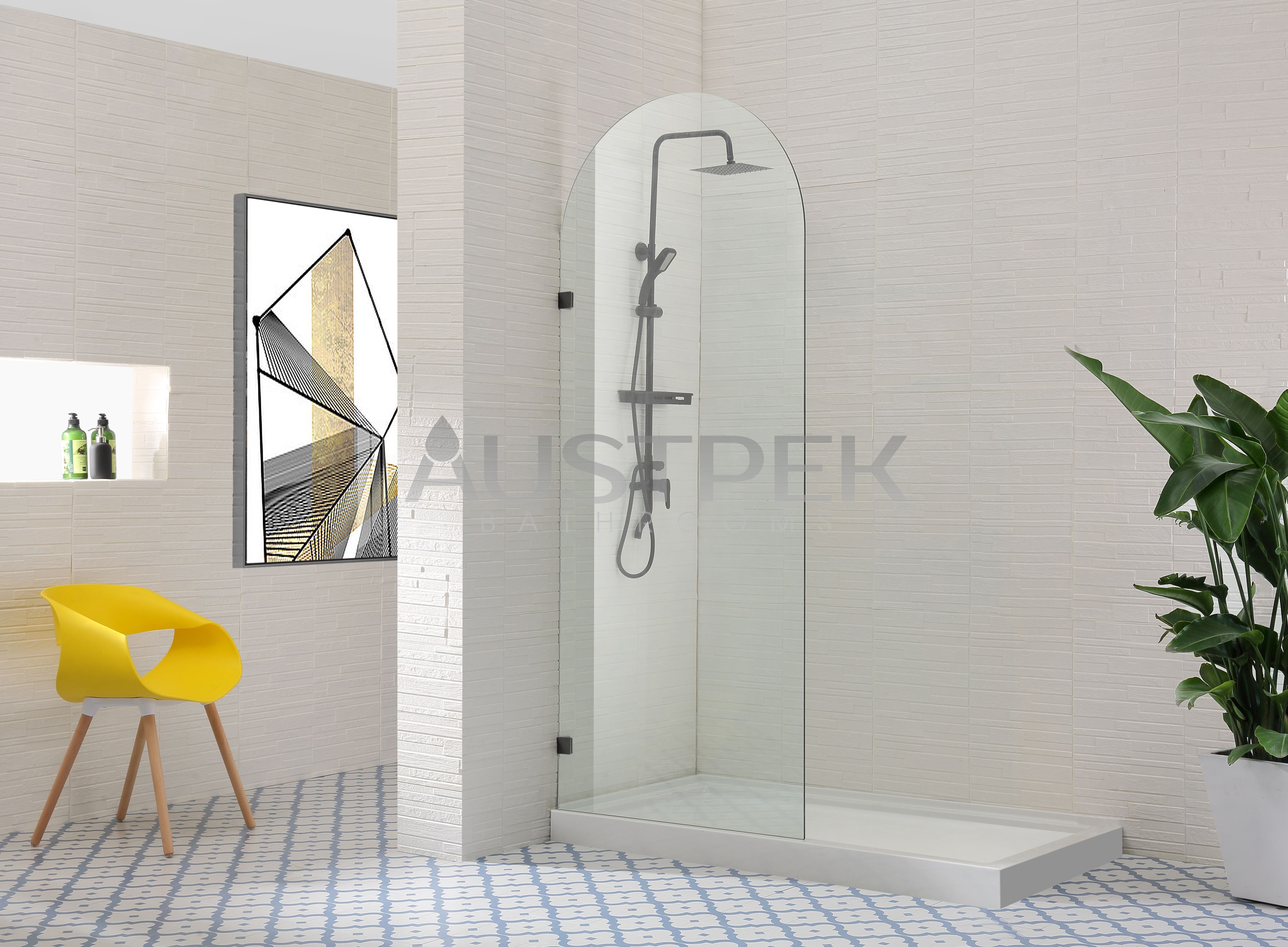 COVEY FRAMELESS ARCH WALK IN SINGLE FIX PANEL SHOWER SCREEN GUN METAL