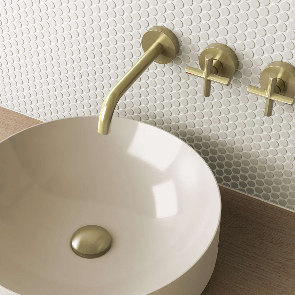 PHOENIX VIVID SLIMLINE LEAD FREE PLUS WALL BASIN / BATH OUTLET 194MM BRUSHED GOLD