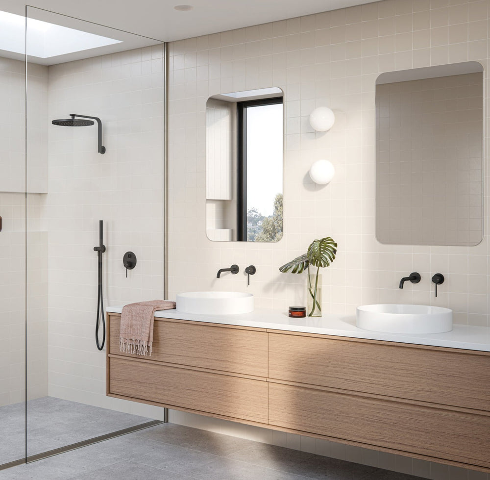 PHOENIX VIVID SLIMLINE PLUS WALL BASIN / BATH OUTLET 180MM MATTE BLACK