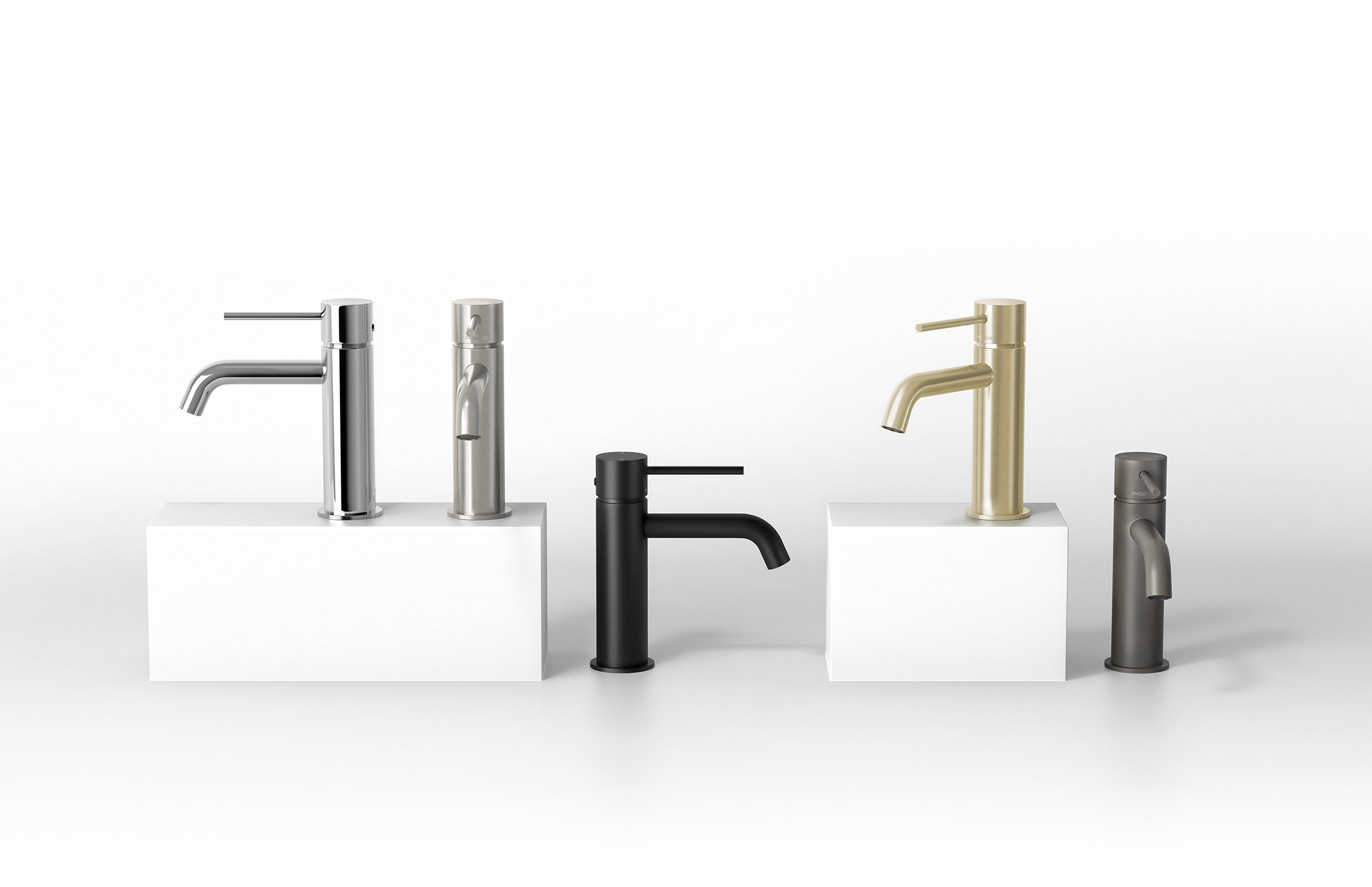 PHOENIX VIVID SLIMLINE BASIN MIXER CURVED OUTLET BRUSHED GOLD