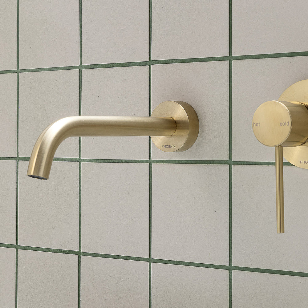 PHOENIX VIVID SLIMLINE WALL BASIN OUTLET 185MM BRUSHED GOLD