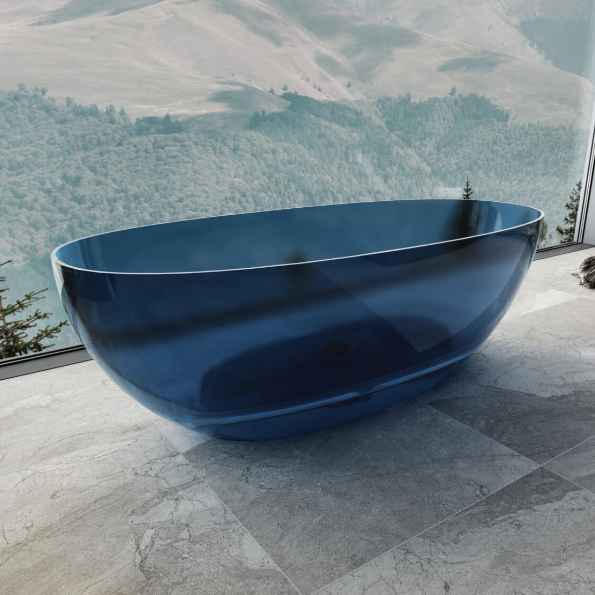 RIVA NOTO FREESTANDING BATHTUB TRANSPARENT BLUE (AVAILABLE IN 1500MM AND 1700MM)