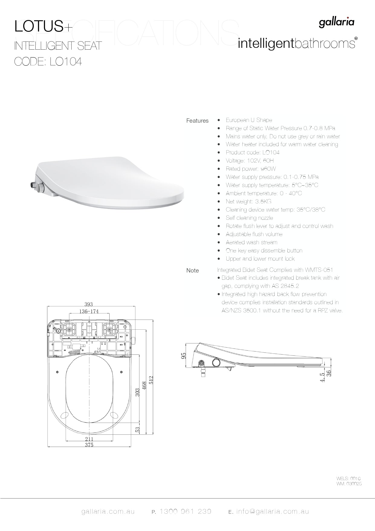 GALLARIA LOTOUS TOILET SEAT GLOSS WHITE