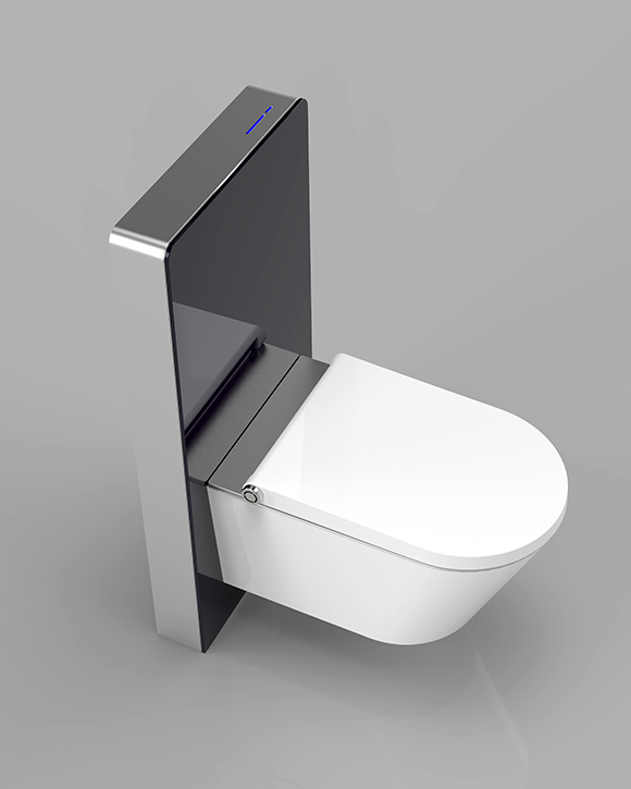GALLARIA BLACK ALTACOLUMN RIMLESS WALL HUNG PAN AND REMOTE BIDET PACKAGE GLOSS WHITE