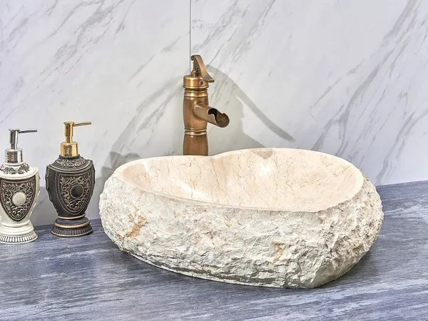 INFINITY ART BASIN NATURE STONE HEART SHAPE MARBLE 440MM
