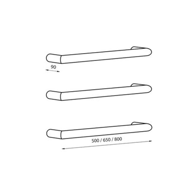 RADIANT HEATING ROUND HEATED SINGLE TOWEL RAIL BRUSHED NICKEL (AVAILABLE IN 650MM AND 800MM)