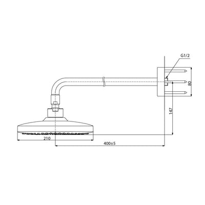 TOTO G SELECTION SQUARE SHOWER HEAD WITH SHOWER ARM 220MM CHROME