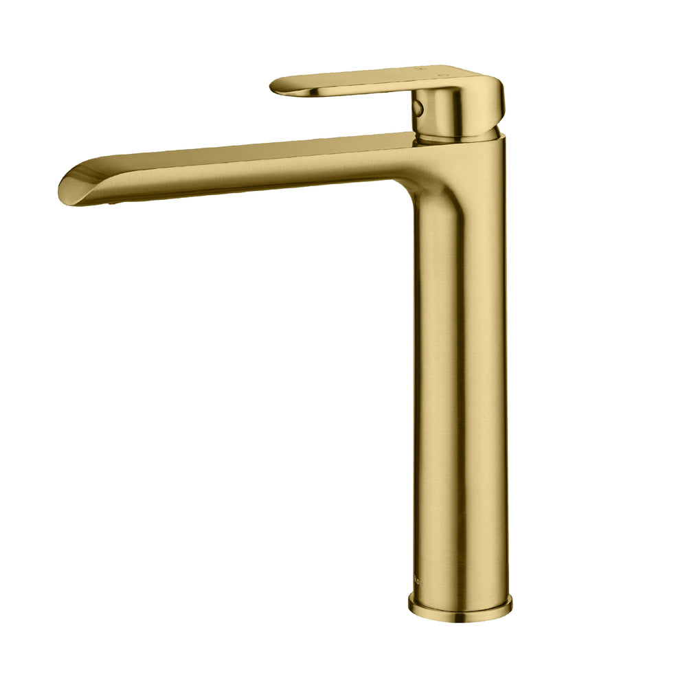 IKON KARA LEAD FREE HIGH RISE BASIN MIXER 278MM BRUSHED GOLD