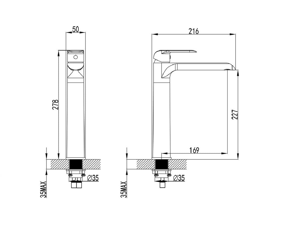 IKON KARA LEAD FREE HIGH RISE BASIN MIXER 278MM BRUSHED NICKEL