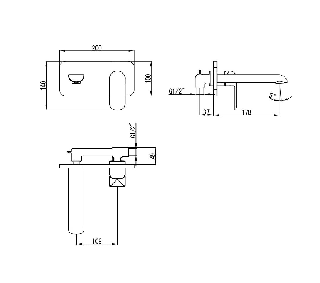 IKON KARA LEAD FREE WALL BASIN MIXER BRUSHED GOLD