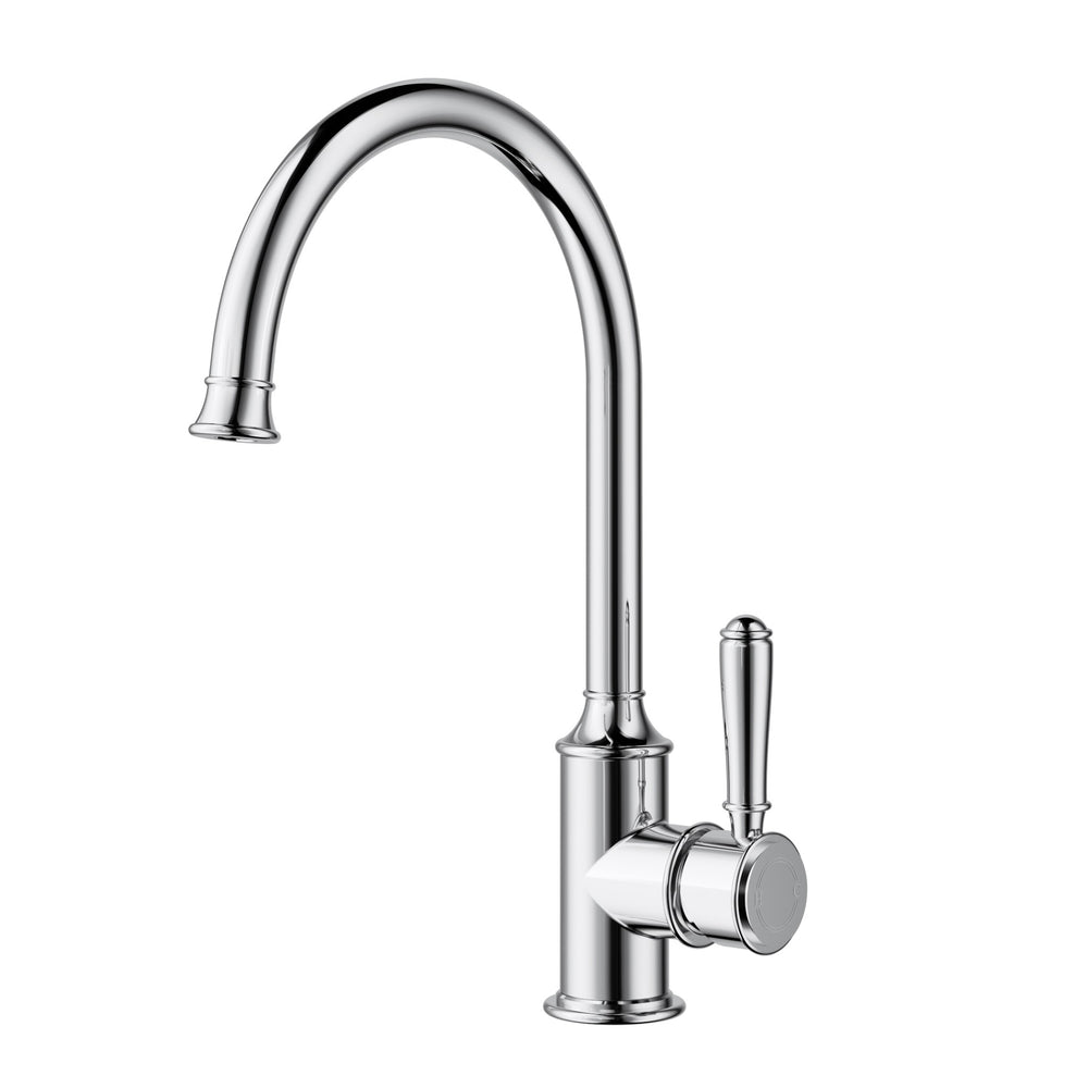IKON CLASICO LEAD FREE GOOSENECK SINK MIXER 340MM CHROME (BRASS HANDLE)