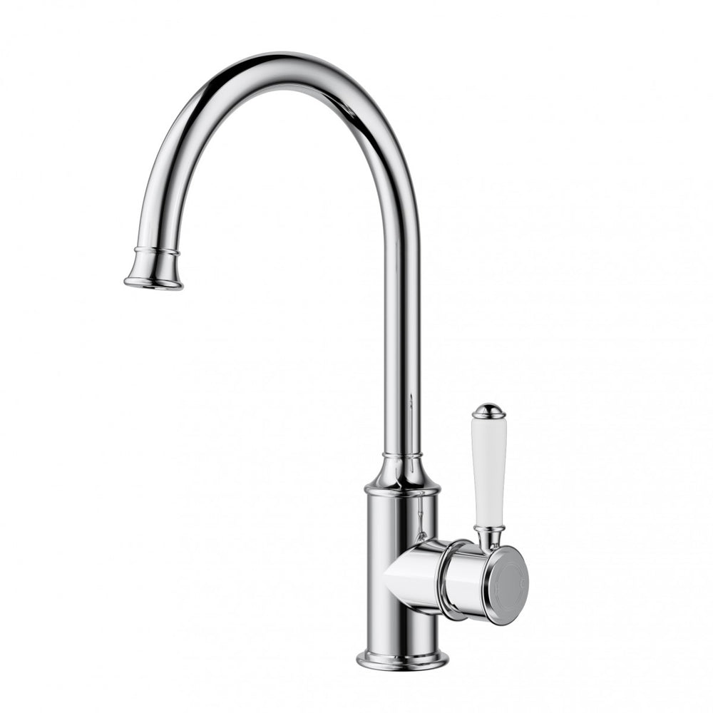 IKON CLASICO GOOSENECK SINK MIXER 340MM CHROME (CERAMIC HANDLE)
