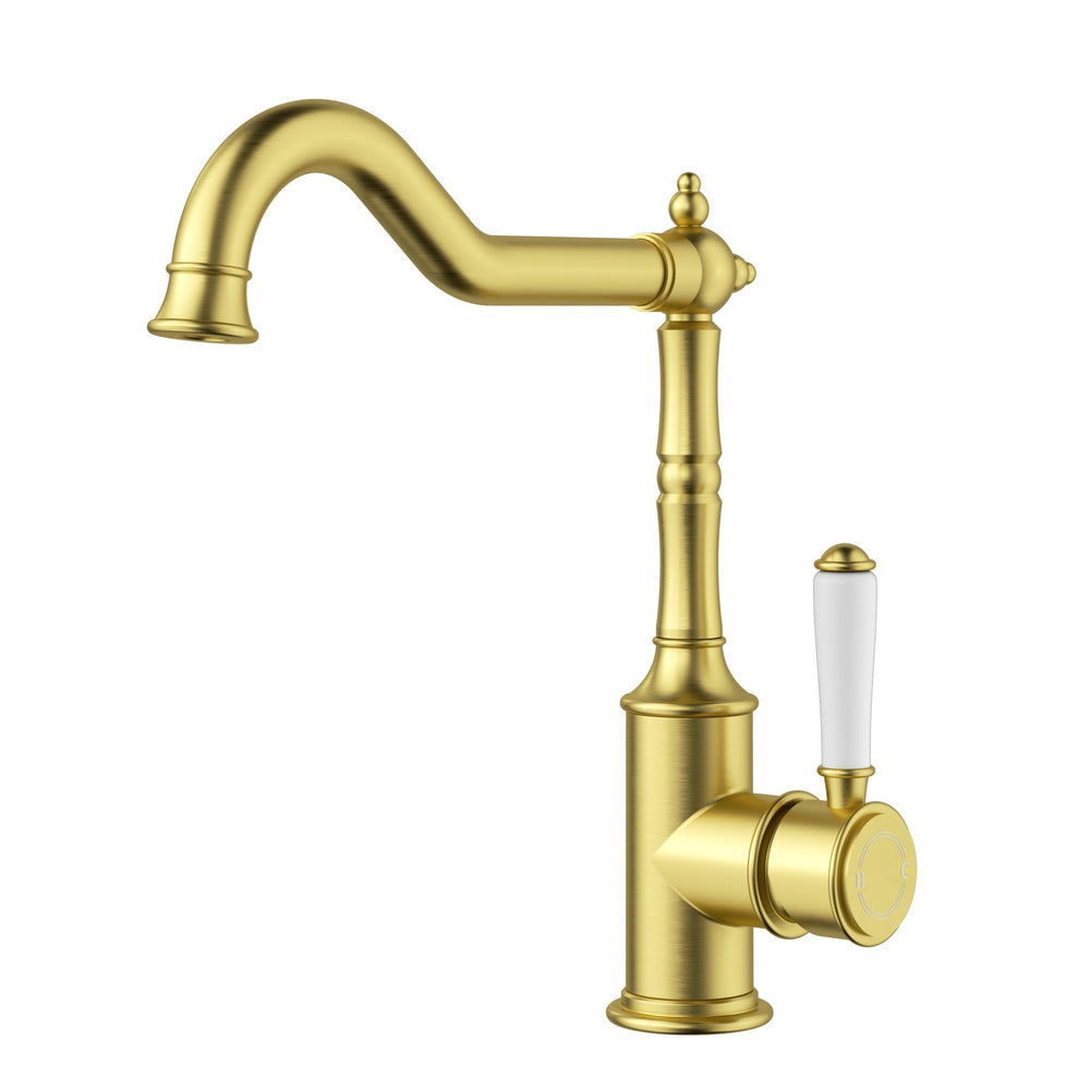 IKON CLASICO LEAD FREE SINK MIXER 283MM BRUSHED GOLD (CERAMIC HANDLE)