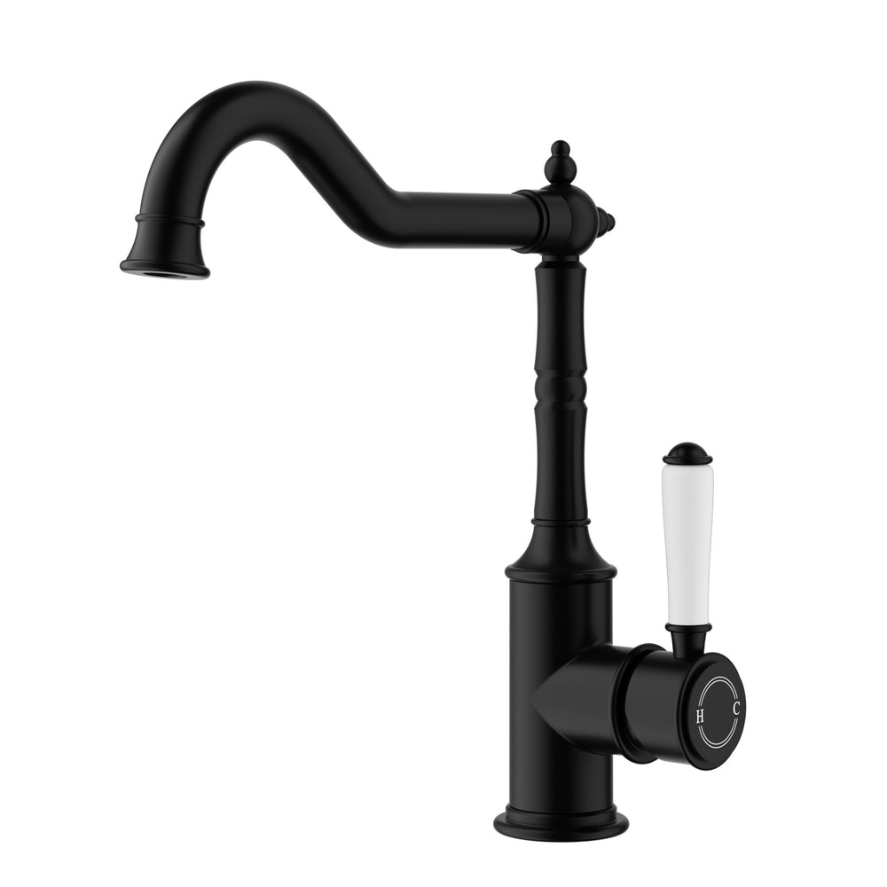 IKON CLASICO LEAD FREE SINK MIXER 283MM MATTE BLACK (CERAMIC HANDLE)