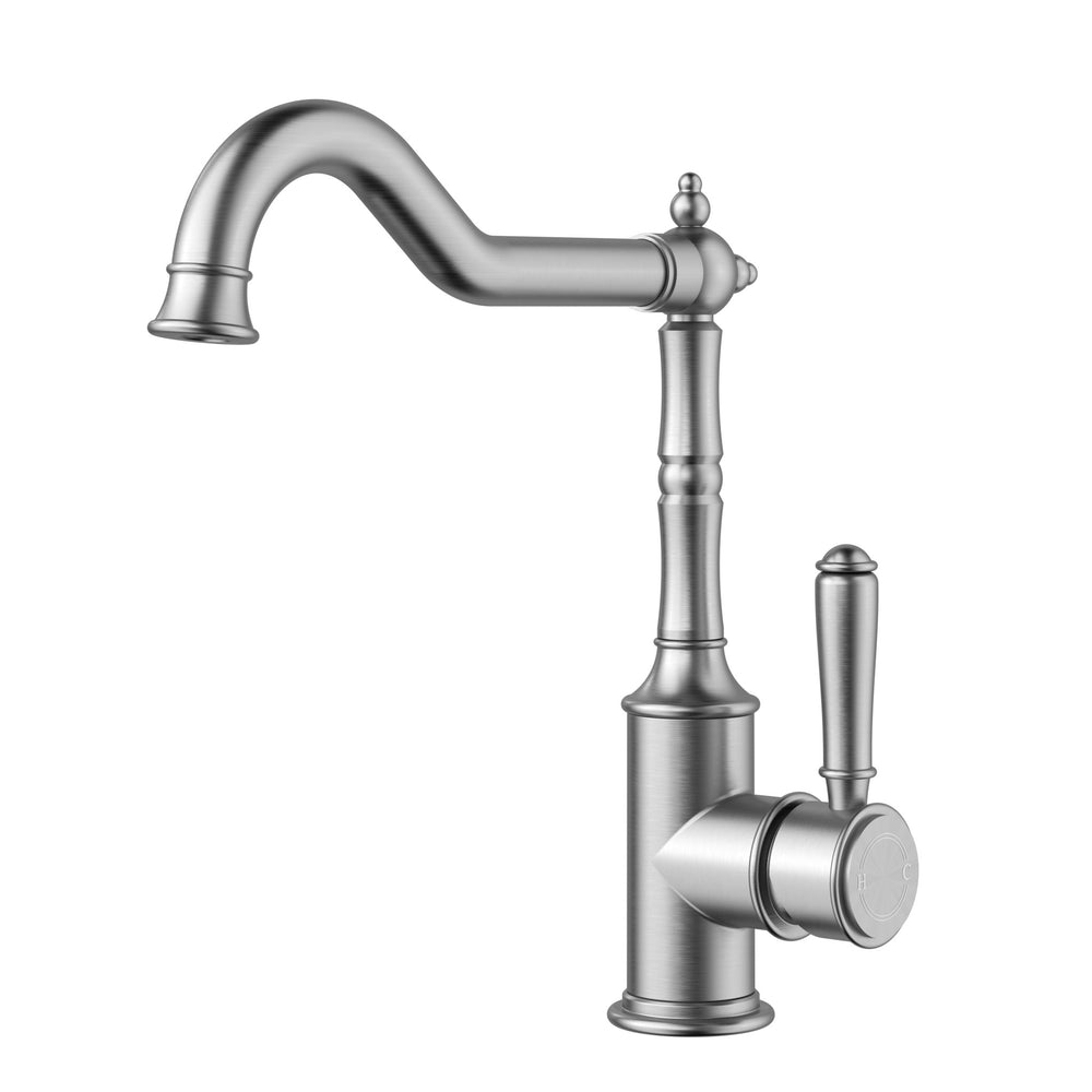 IKON CLASICO LEAD FREE SINK MIXER 283MM BRUSHED NICKEL (BRASS HANDLE)