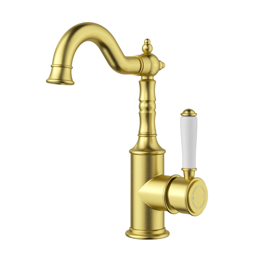 IKON CLASICO BASIN MIXER 243MM BRUSHED GOLD (CERAMIC HANDLE)