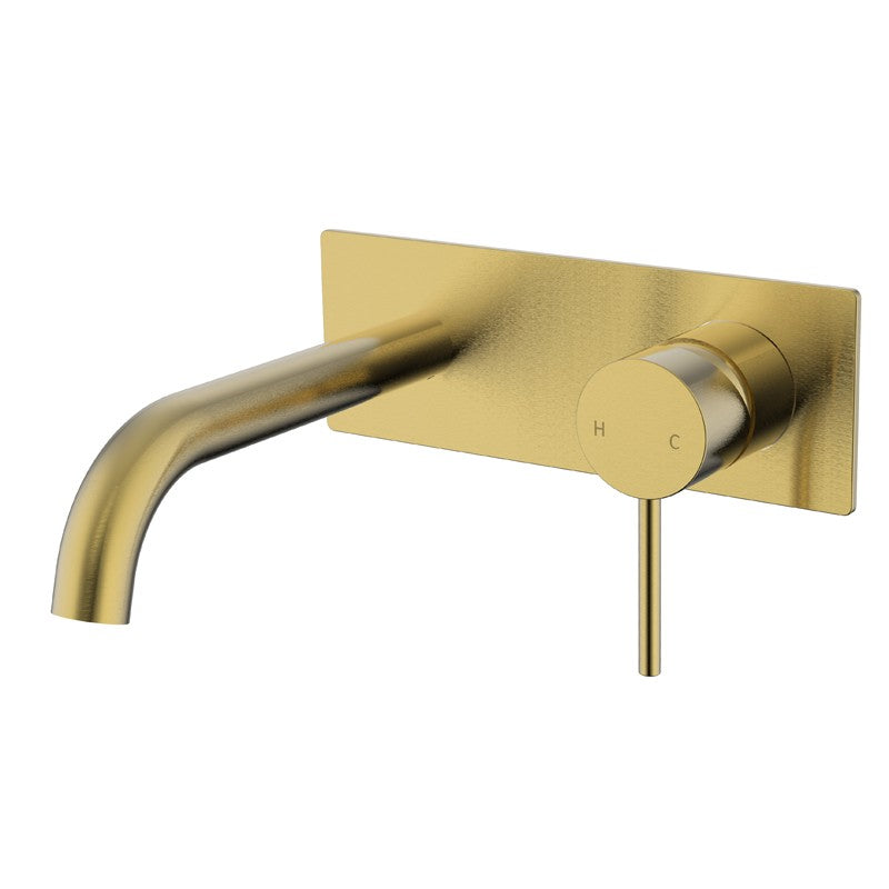 IKON HALI LEAD FREE WALL BASIN MIXER CURVED SPOUT 190MM BRUSHED GOLD