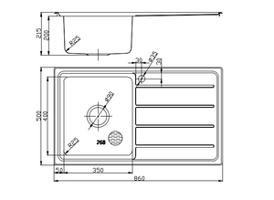 IKON SETO SINGLE BOWL & SINGLE DRAINER KITCHEN SINK-LHB CHROME 860MM