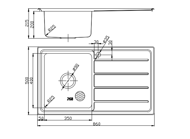 IKON SETO SINGLE BOWL & SINGLE DRAINER KITCHEN SINK-LHB CHROME 860MM