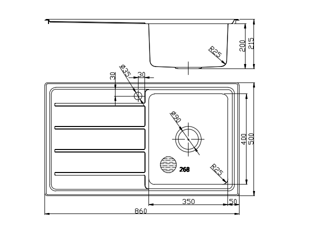 IKON SETO SINGLE BOWL & SINGLE DRAINER KITCHEN SINK-RHB CHROME 860MM