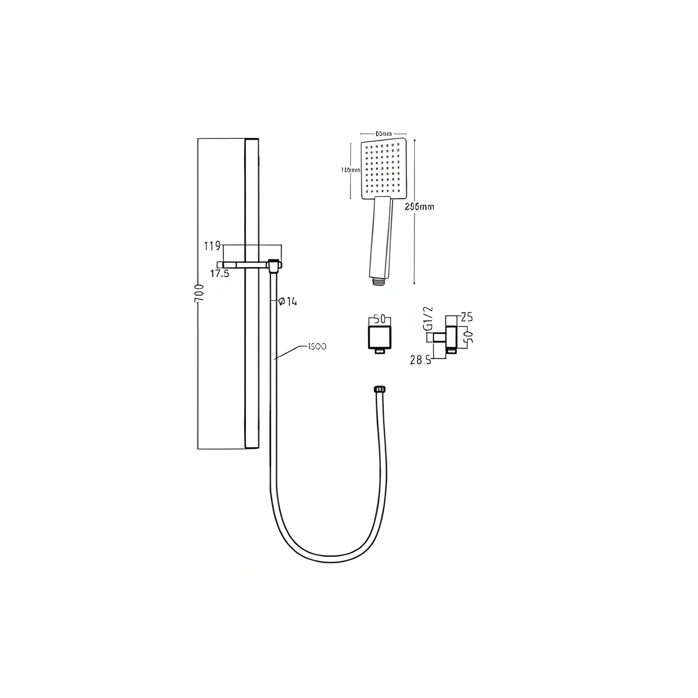 INSPIRE TARAN SHOWER RAIL 700MM BRUSHED NICKEL