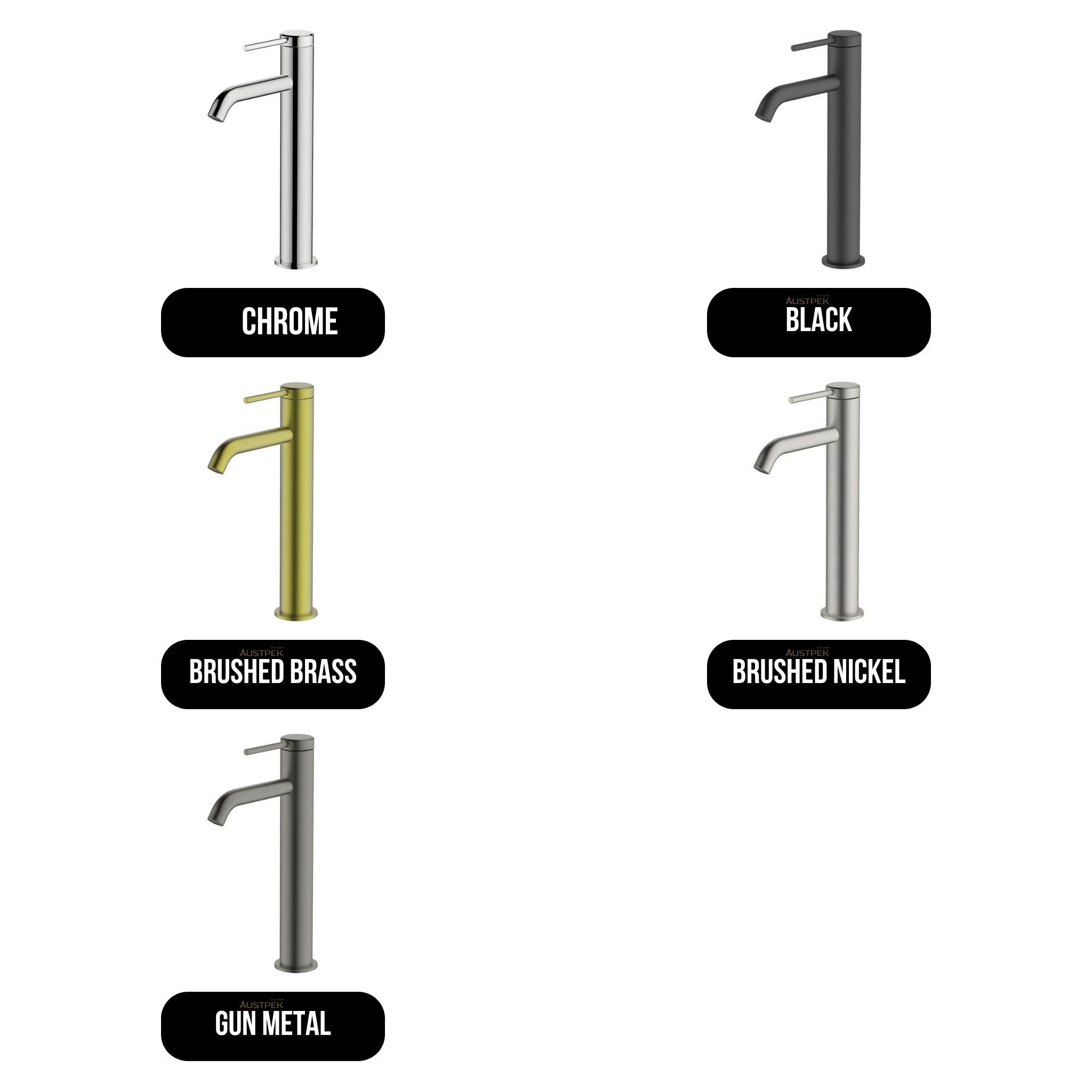 GARETH ASHTON POCO TALL BASIN MIXER - All Finishes (Chrome, Black, Brushed Brass, Brushed Nickel, Gun Metal)