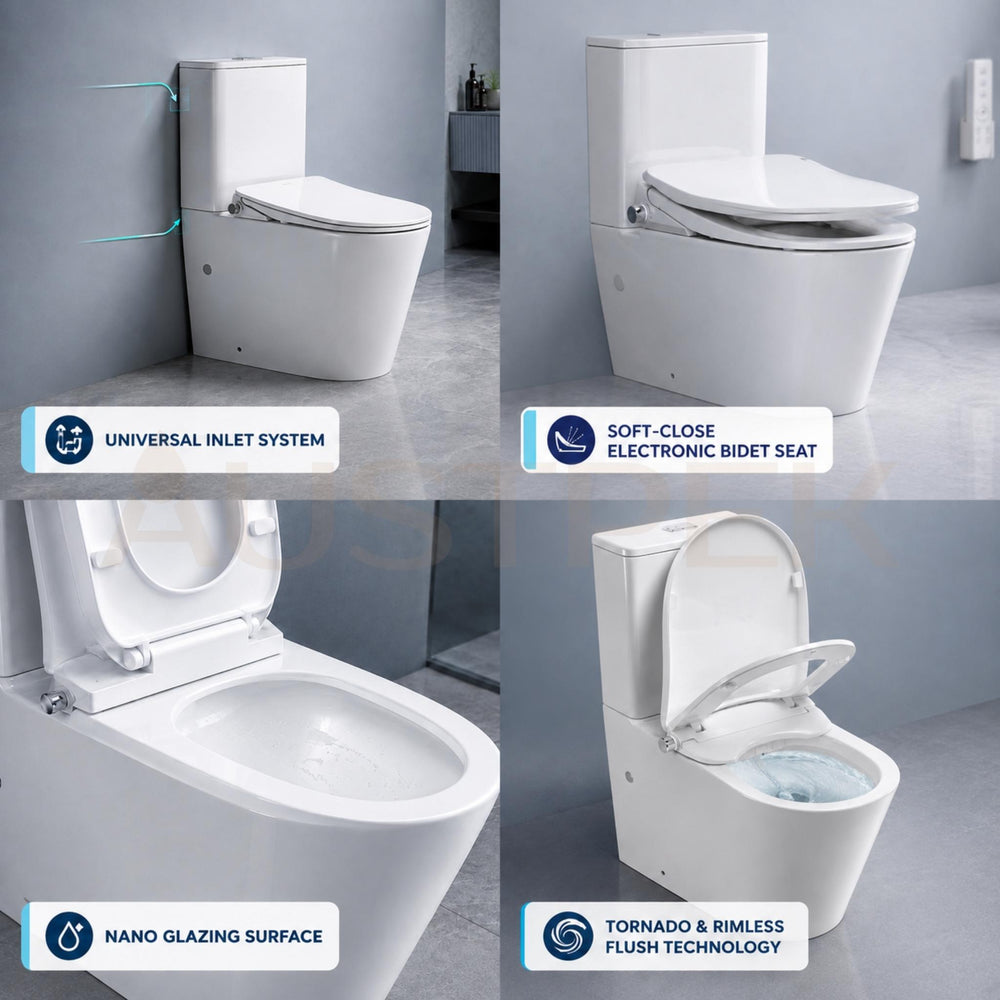 ATTICA GAIA BIDET W/ REMOTE CONTROL AND INSPIRE RADIANT RIMLESS BTW TOILET PACKAGE D-SHAPE GLOSS WHITE