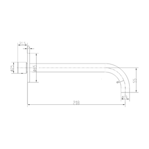 GARETH ASHTON POCO CURVED BASIN / BATH SPOUT 220MM GUN METAL - technical drawing