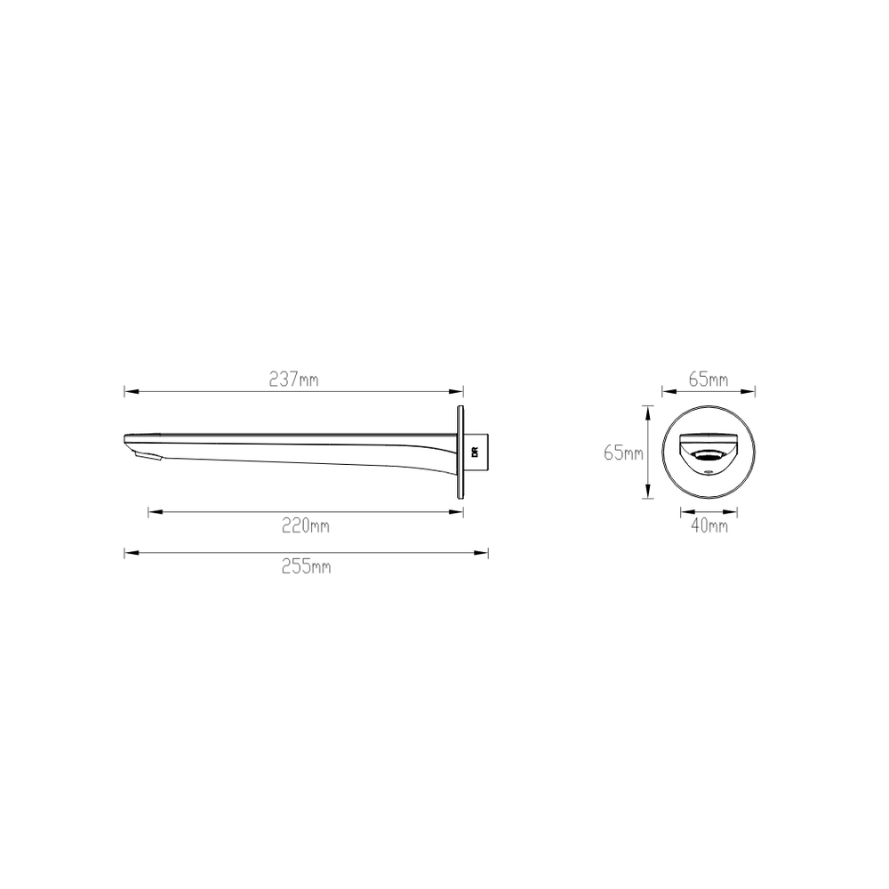 GARETH ASHTON VELA BASIN / BATH SPOUT 220MM BLACK - technical drawing