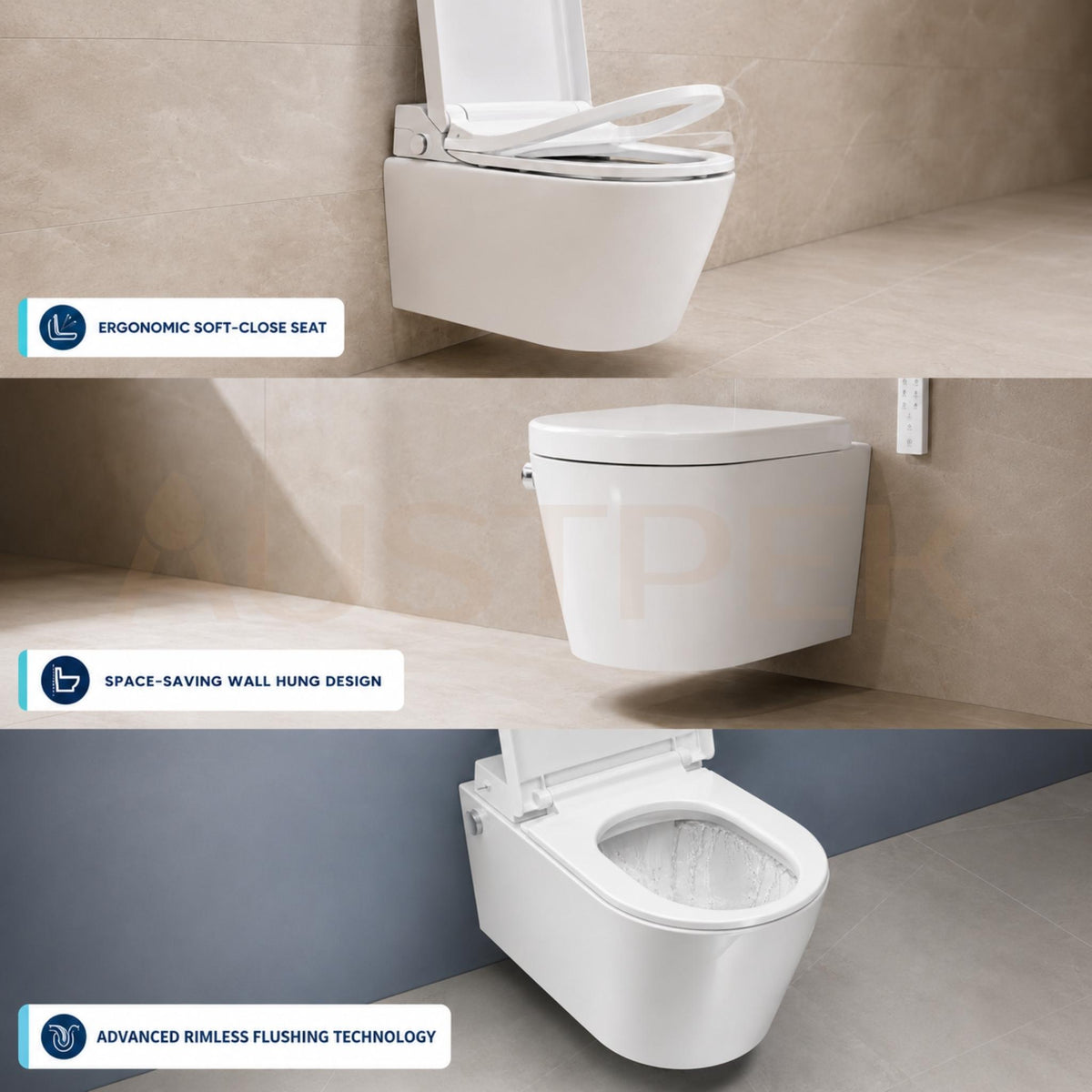 ATTICA GAIA BIDET W/ REMOTE CONTROL AND INSPIRE ALZANO RIMLESS WALL HUNG TOILET PACKAGE D-SHAPE GLOSS WHITE