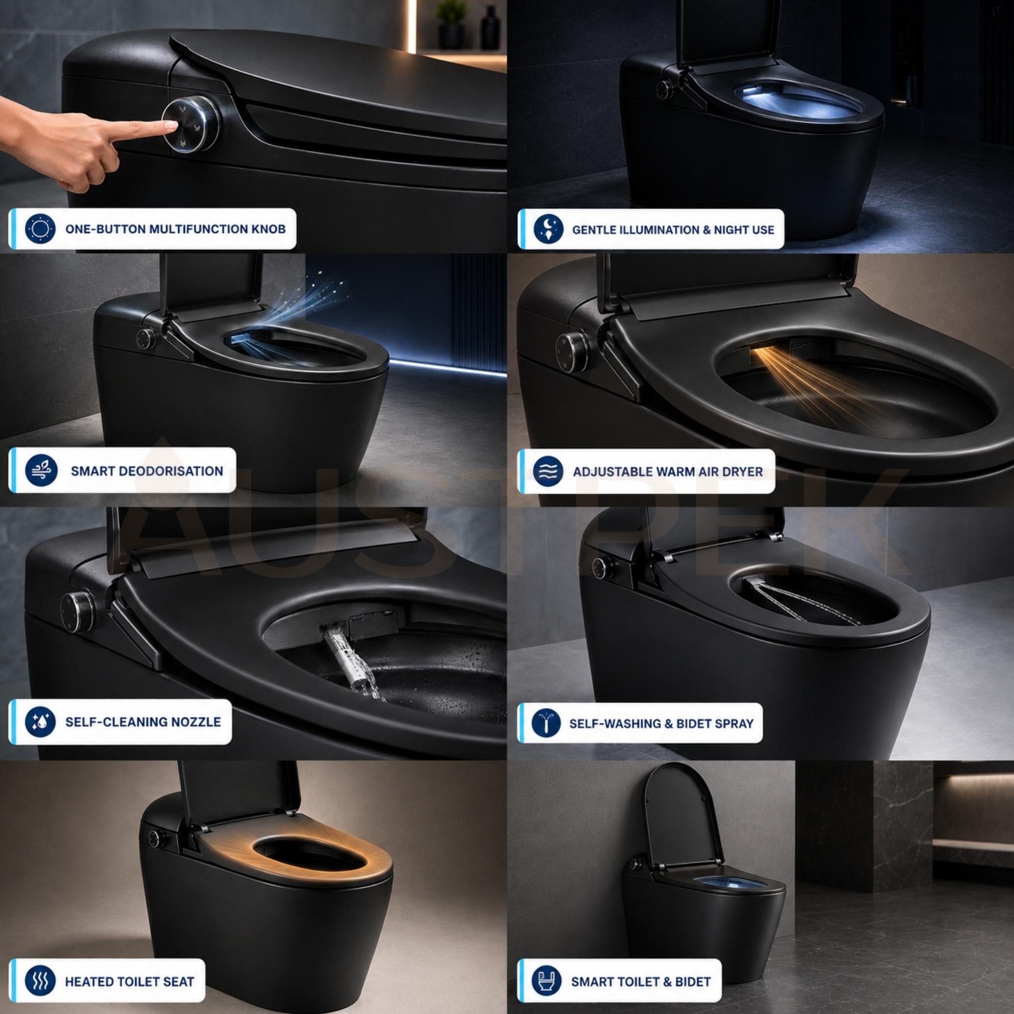 ALIA SMART INTEGRATED TOILET WITH REMOTE CONTROLLED BIDET ELONGATED MATTE BLACK