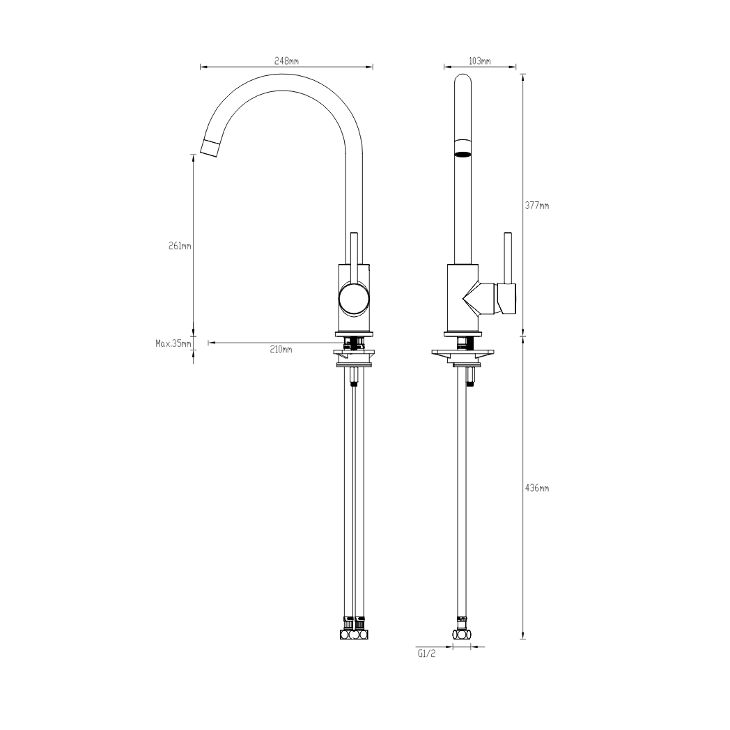 GARETH ASHTON LUCIA GOOSE SIDELEVER MIXER CHROME - technical drawing