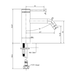 GARETH ASHTON POCO KNURLED BASIN MIXER BRUSHED BRASS - technical drawing