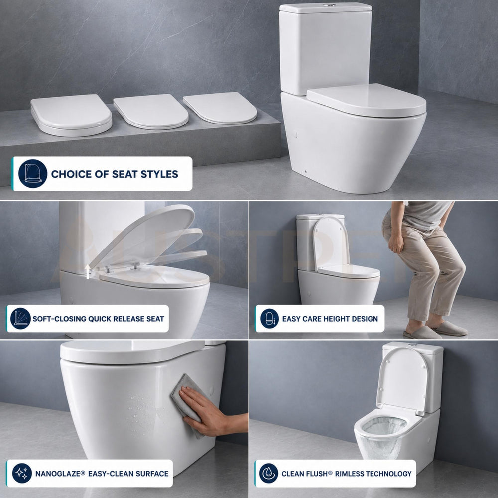 SEIMA ARKO RIMLESS CLOSE COUPLED TOILET SUITE GLOSS WHITE
