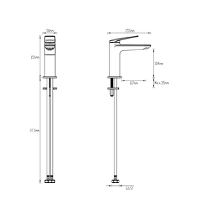 GARETH ASHTON VELA BASIN MIXER GUN METAL - technical drawing