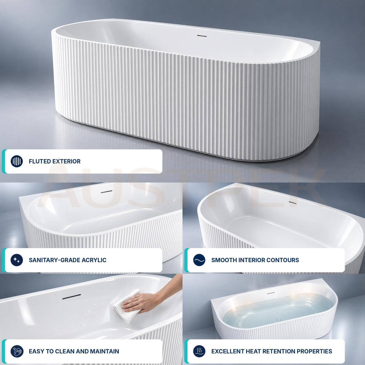 SEIMA CLEO 115 BACK-TO-WALL BATHTUB WITH OVERFLOW GLOSS WHITE (AVAILABLE IN 1500MM AND 1700MM)