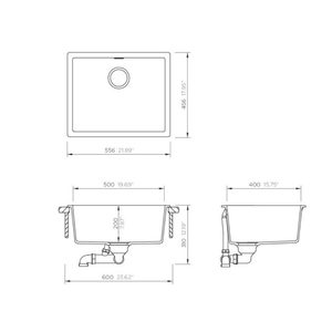 SCHOCK KS-100LW KITCHEN SINK TECHNICAL DRAWING WITH DIMENSIONS