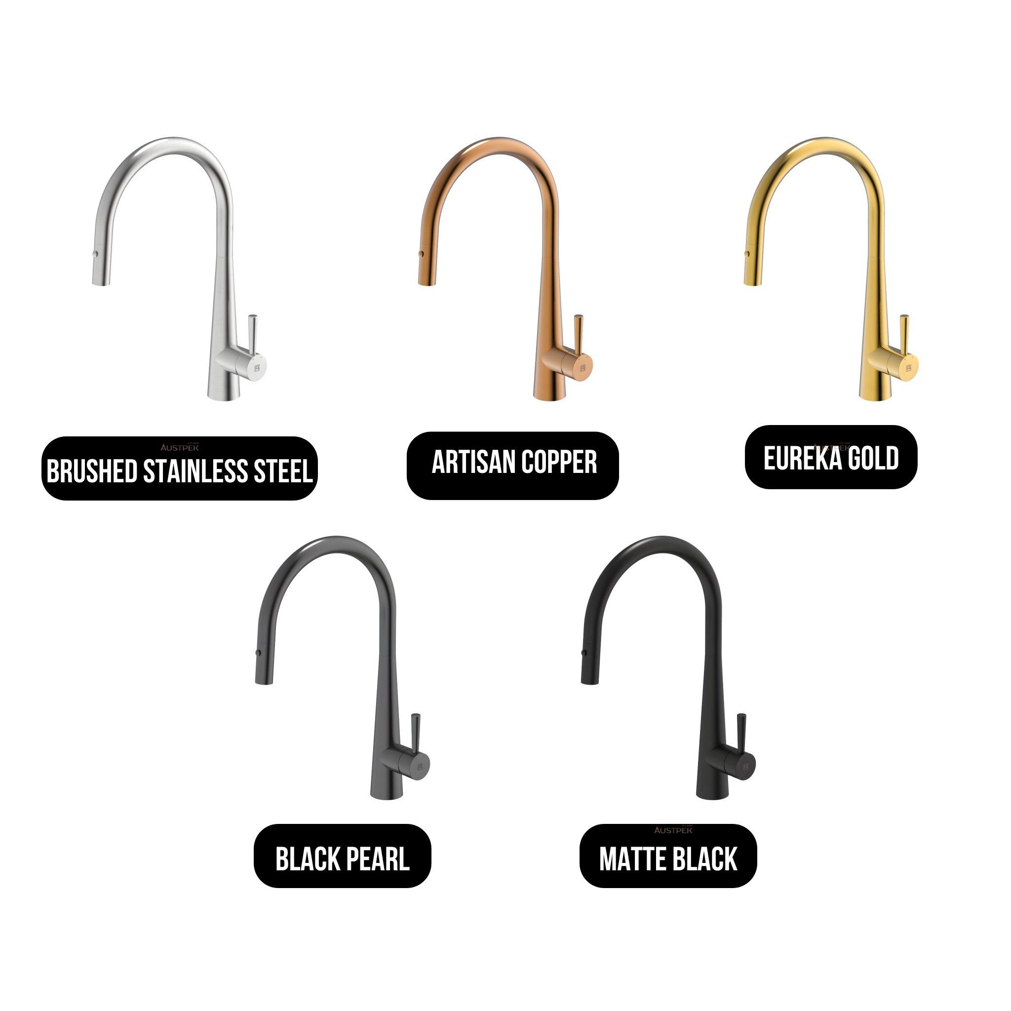 GARETH ASHTON 304 Grade Gooseneck Pull-Out Sink Mixer available finishes